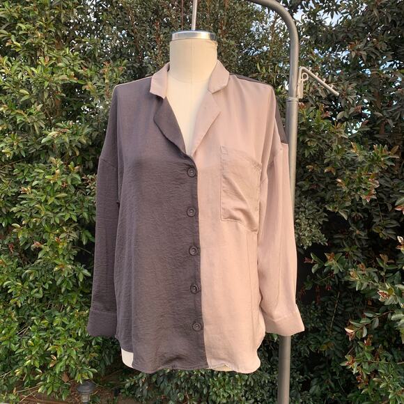 Promesa Double Trouble Colorblock Washed Satin Shirt - Picture 1 of 12